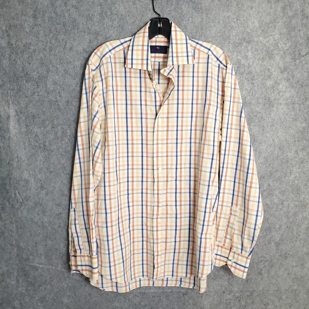 ETRO Shirt Mens Size 40 Long Sleeve Button Multicolor Gingham Check Italy Luxury